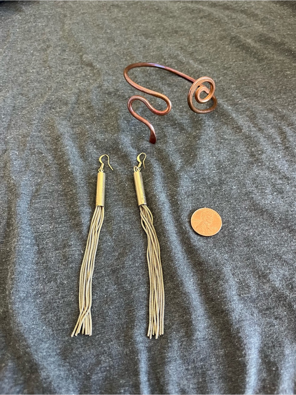 Vintage Tassel Drop Earrings and Copper Spiral Cuff/armlet set
